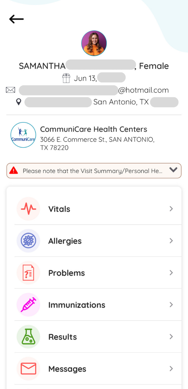 Healow App 'My Records' Screen - partnered with CommuniCare